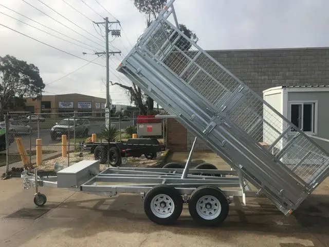 12x7 Flat top Tandem Hydraulic Tipper Trailer 3500kg ATM 3.5 Ton , Ramps, 600mm cage